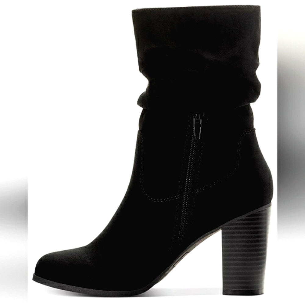 New w /Box Style & Co. Saraa Faux Suede Black Mid-Calf Scrunch Boot Size 12 - Picture 4 of 7